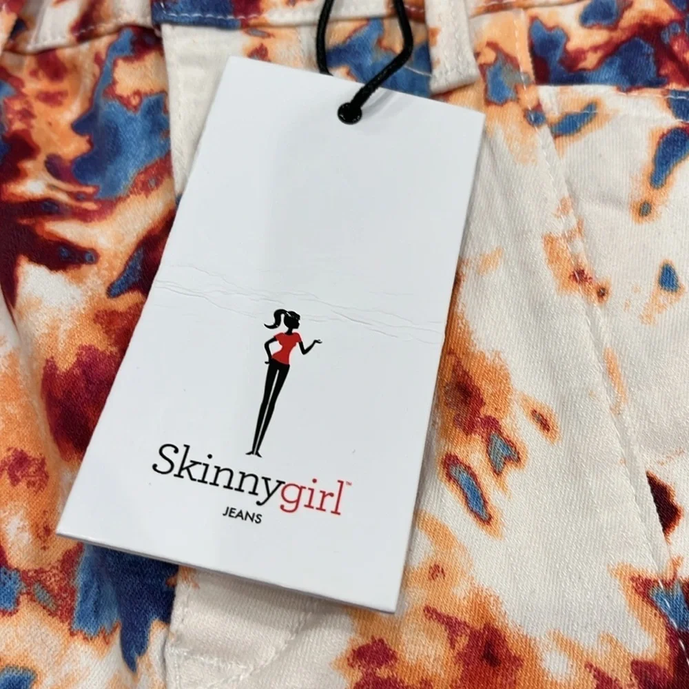 NEW SkinnyGirl Reagan Seamed Skinny High‎ Rise Capris Raw Hem Tie Dye Size 6